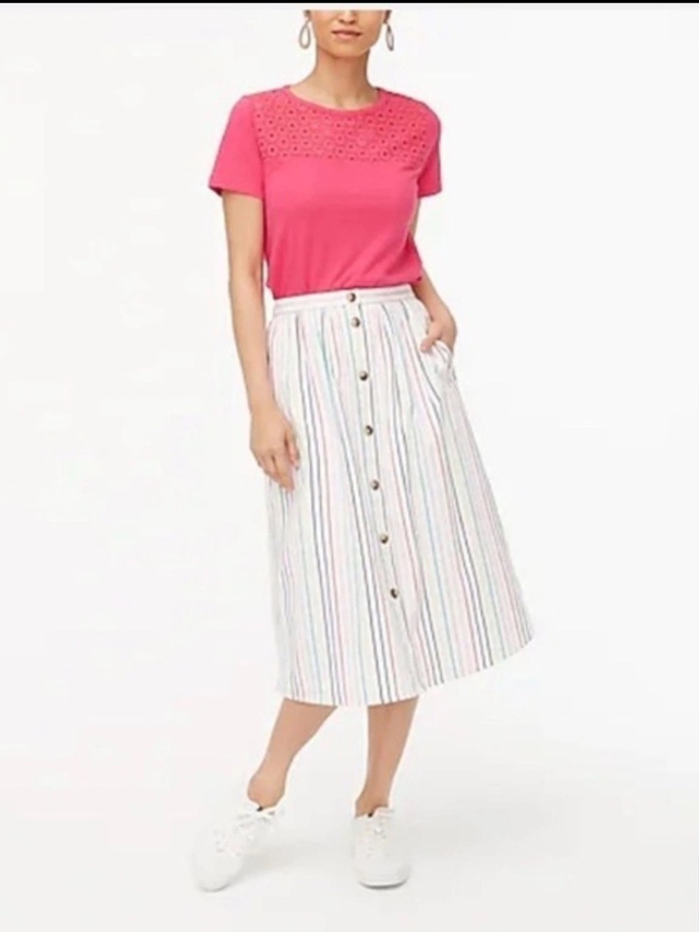 J Crew Factory Rainbow Stripe Button Front Poplin Midi Skirt Multicolored Size S - Picture 13 of 13